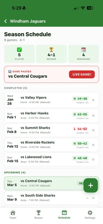 Season schedule